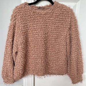 Zara Trafaluc Fluffy Textured Light Pink Sweater Size S